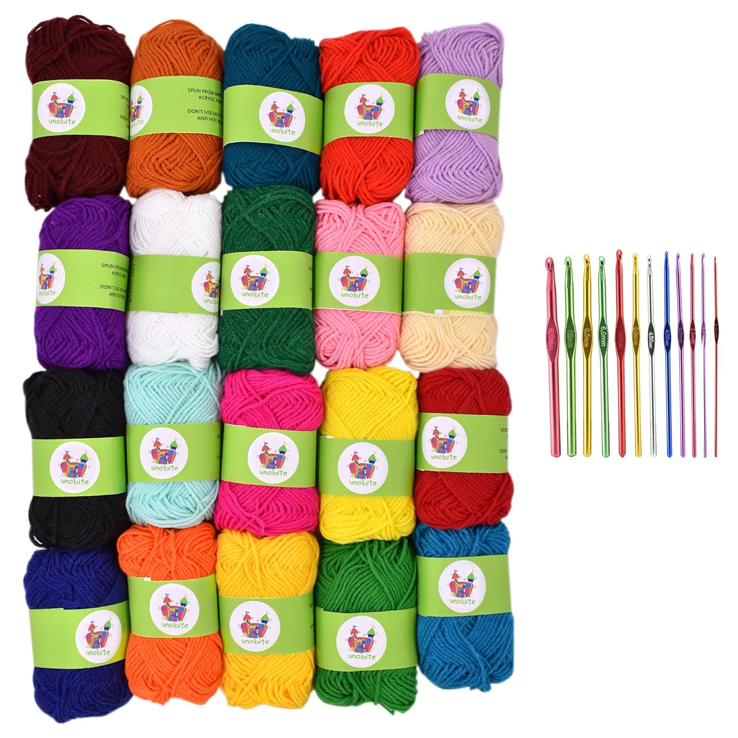 Unobite 20 Piece Wool Ball Hand Knitting Yarn, Crochet Hook Yarn, Art