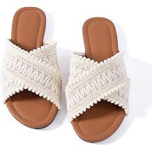 Mtzyoa Women Crisscross Flat Sandals with Pom Pom Trim, Woven Macrame Design, Open Toe Slip On Summer Slides