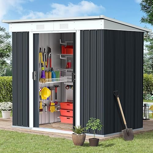 CDCASA Cobertizo de almacenamiento para exteriores de 4 x 6 pies, cobertizo de almacenamiento de metal con puertas correderas dobles, cobertizo de