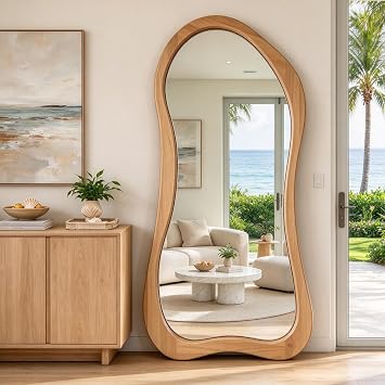 63"x30" Large Irregular Floor Mirror with Solid Wood Frame