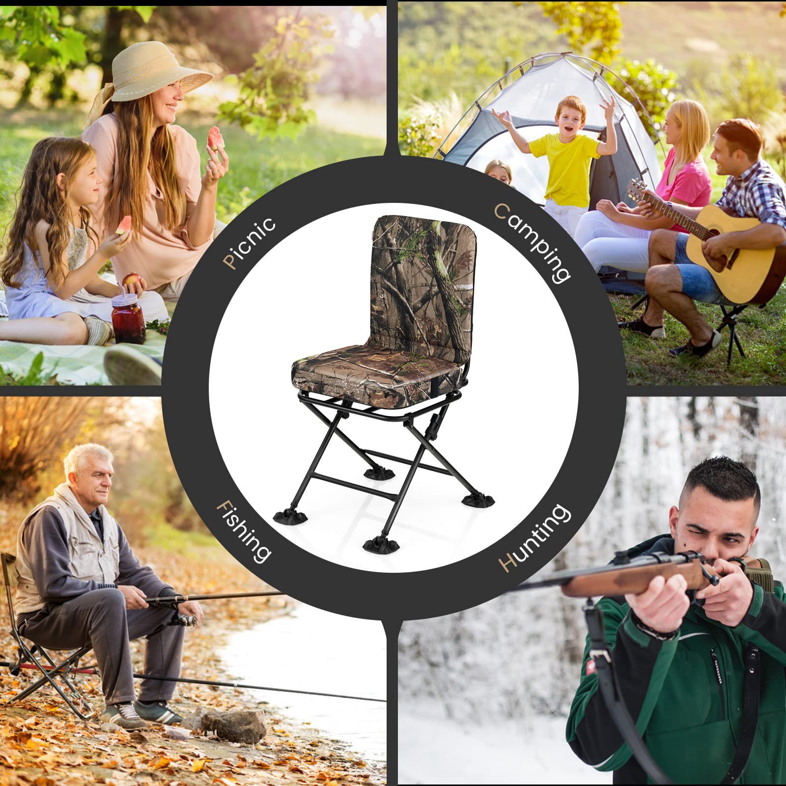 Foldable Chair Tangkula 360-Degree Hunting Swivel Chair, Ground
