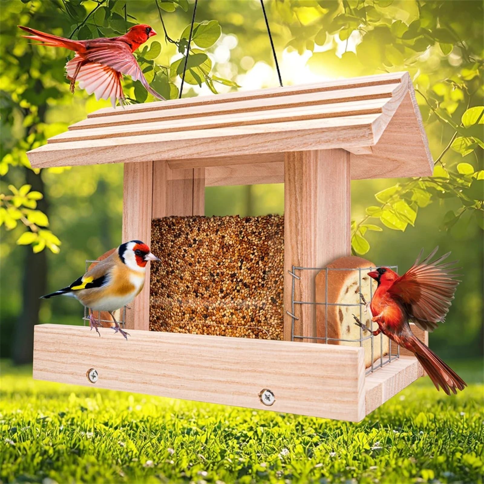 Alimentación de Aves Comedero for pájaros de Gran Capacidad, de Madera, Adecuado for Diferentes Jardines y Patios, Mesa de alimentación for pájaros, fácil de Limpiar, 1 ud.