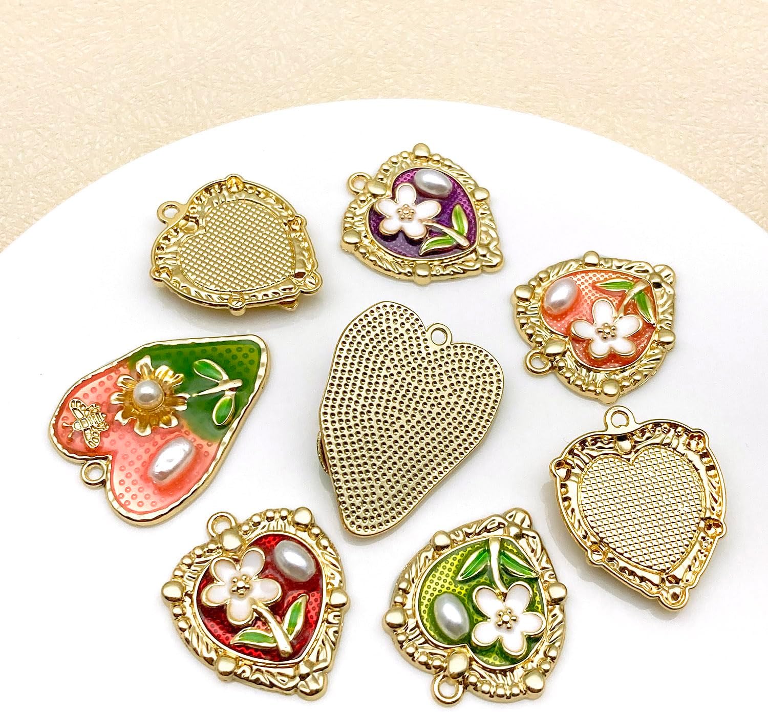 Youdiyla 8pcs Alloy Enamel Oil Painting Style Heart-shaped Flower Set Pendant Jewelry Making DIY Keychain Earrings Pendant Various Design Charms for Jewelry Making Bracelets Necklace(SN1116) - Image 3
