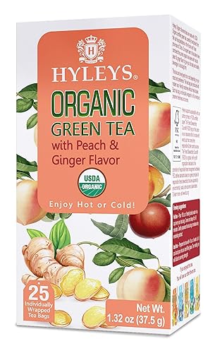 Miniatura 5 de Hyleys Té verde orgánico sabor melocotón y jengibre - 25 bolsitas de té