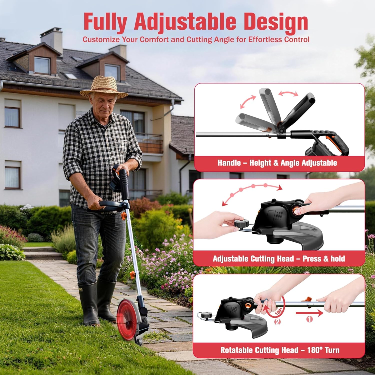 Electric Weed Wacker String Trimmer:2 x 4.0Ah Batteries Cordless Weed Eater 21V Battery Powered with 12" Cutting Width, Eco Friendly Grass Cutter Edger Lawn Tool with Fast Charger