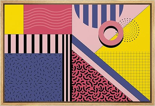 Woodrose Juego de lienzo enmarcado para pared, estético retro geométrico de los años 90, collage geométrico, ilustraciones con formas abstractas, disponible en Yaxa Guatemala