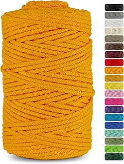 Netuno cordón de algodón con núcleo de algodón Color Amarillo Oscuro 3mmx100m Cuerda Natural Hilo para Macrame atrapasueños decoración artesanía Bricolaje hogar Plantas Crochet Joyas Cordel Bolso