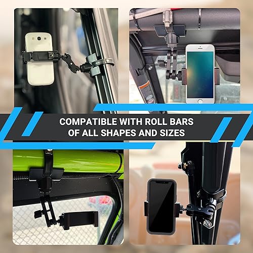 Miniatura 2 de CamKix BarGrip Soporte de teléfono para barras antivuelco UTV de todas las formas  Compatible con Polaris, CanAm, Honda, Kawasaki, Wildcat  Rotación