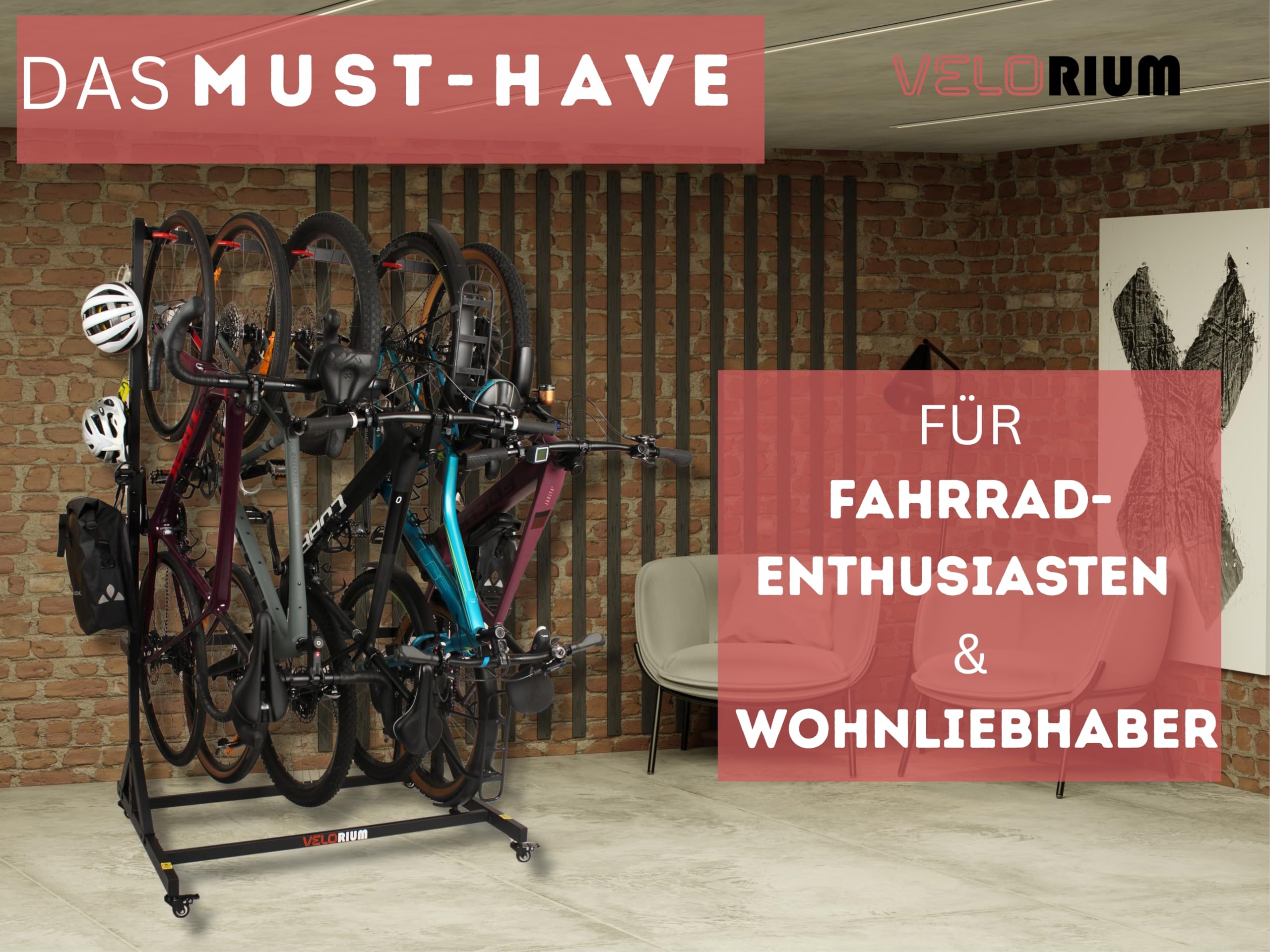 Velorium Porvo Five – Freistehender Fahrradständer ohne Bohren bis zu 5 Räder