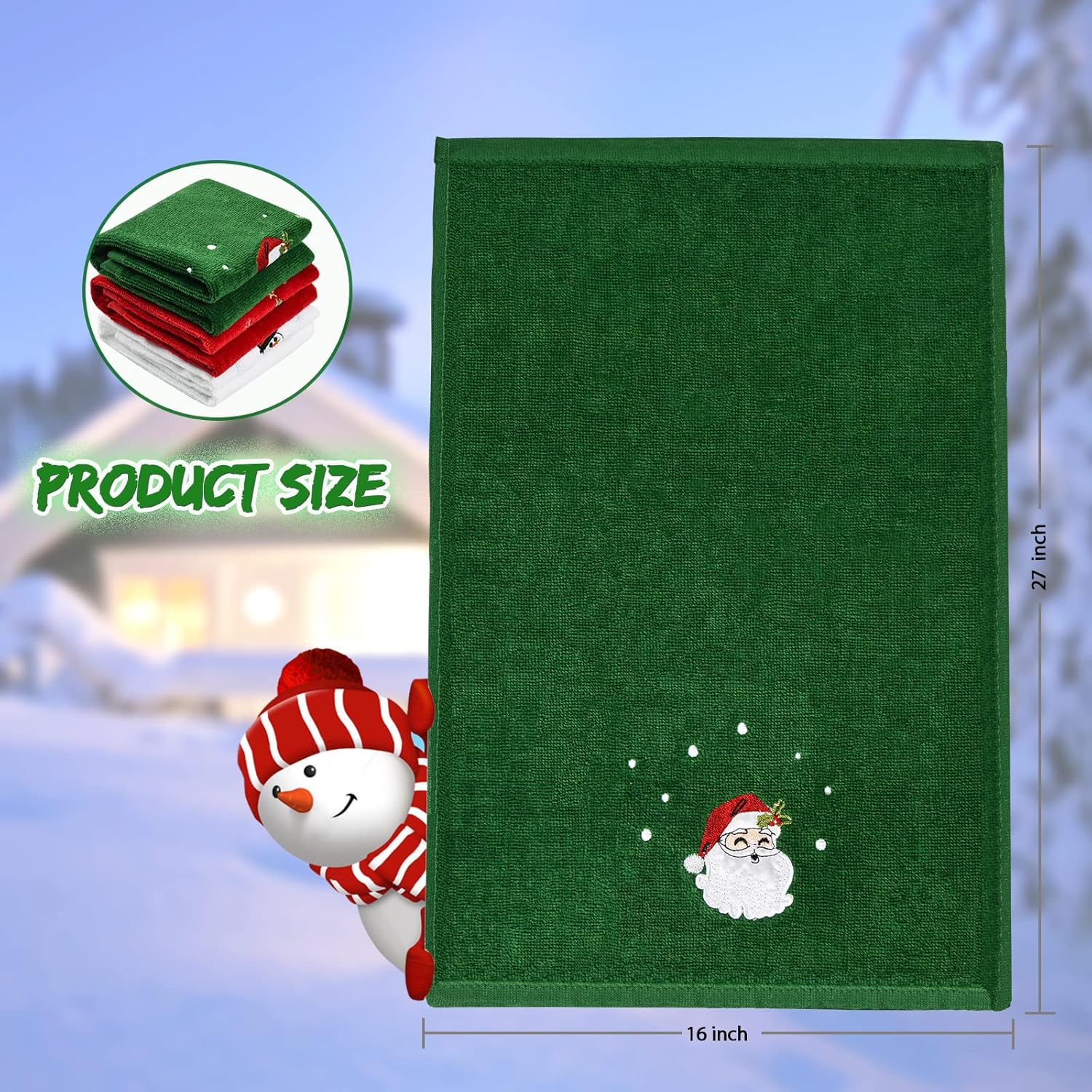 Upgraded Thick & Large Christmas Hand Towels 16" x 27", 100% Pure Cotton Bathroom Kitchen Decoration Soft Washcloths Towels Perfect Christmas Decor, Pack of 3 (Red, White, Green) - Image 2