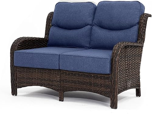 HILLGA Sofá de lujo para patio con respaldo alto, sofá biplaza de gran tamaño con cojines de 6 pulgadas de grosor, ideal para porche, piscina,