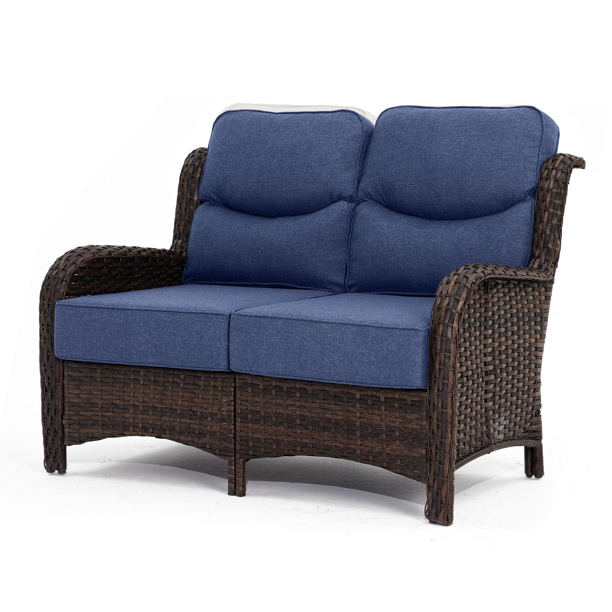 HILLGA Luxury Outdoor Furniture High Back Patio Sofa, Oversized Loveseat with 6'' Thick Cushions, Ideal for Porch, Poolside, Deck, and Yard (Blue)