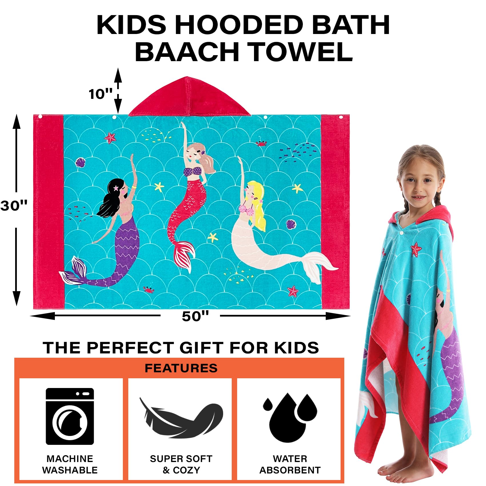 Toalla de Playa con Capucha para niños, para Cubrir la Piscina, súper Absorbente, Lindo Animal de Dibujos Animados, vitalidad Completa