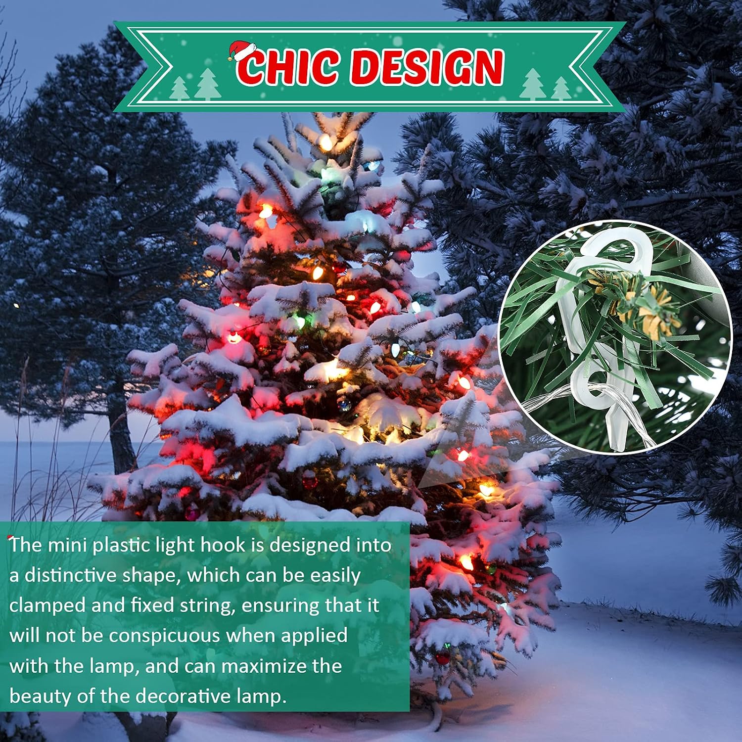 Jetec Christmas Light Clips Gutter Hooks for Outdoor Plastic Seasonal Weatherproof Holiday Light Clips for Xmas Roof Tree Outdoor Hanging Decoration