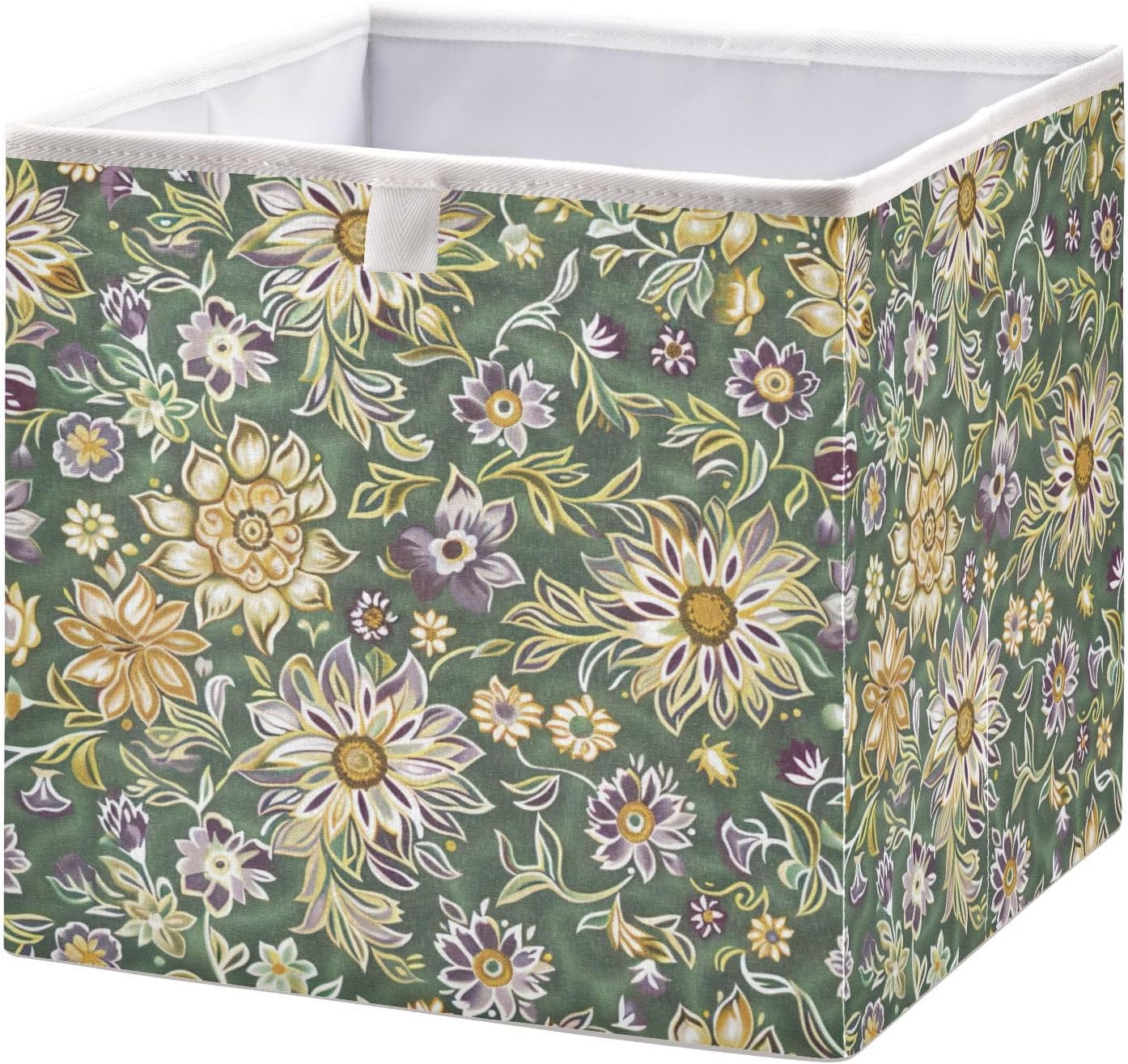 GOODOLD Olive Green Floral Cube Storage Bin 11 Inch