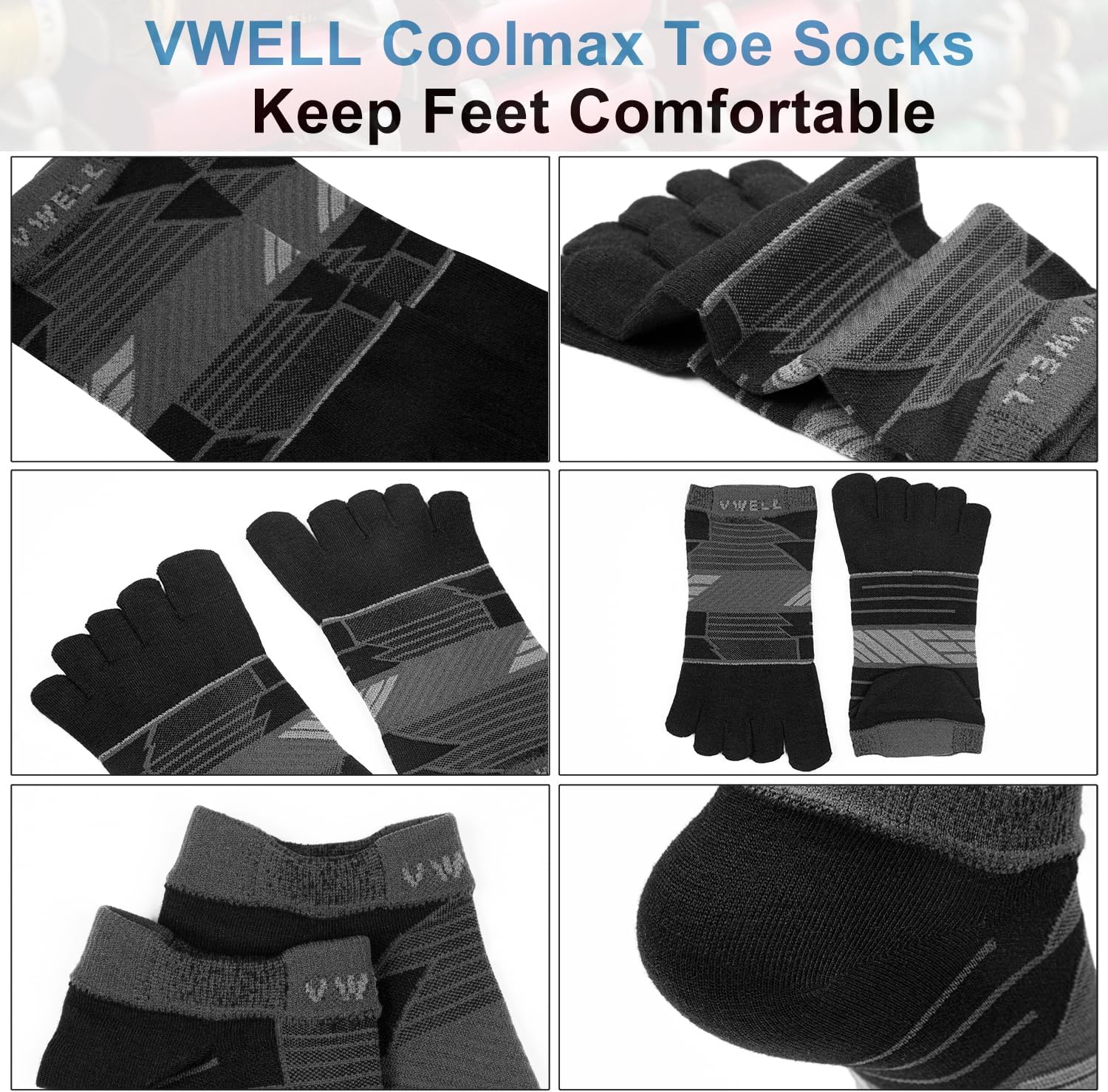 VWELL Toe Socks for Men and Women COOLMAX Five Finger Socks Athletic Running socks Sport Ankle Toe socks (3Pairs) - Image 5