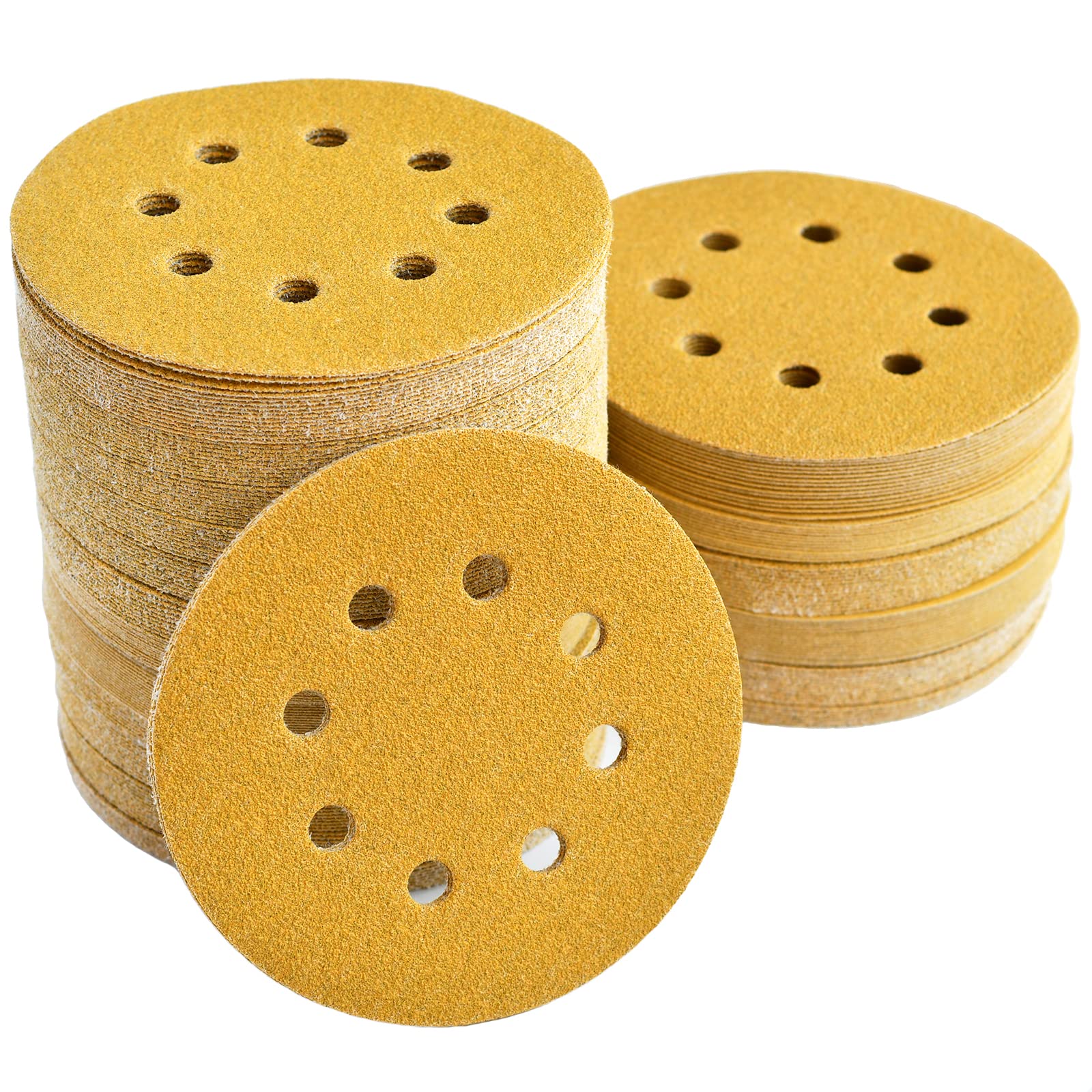 Aiyard 5-Inch 8-Hole Hook and Loop Sanding Discs 80 Grit Random Orbital Sandpaper, 200-Pack