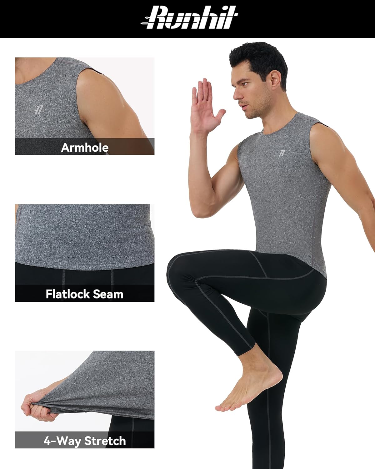 Runhit Mens Sleeveless Compression Shirt Workout Muscle Tank Top Quick Dry Athletic Base Layer Undershirt for Basketball - Image 4