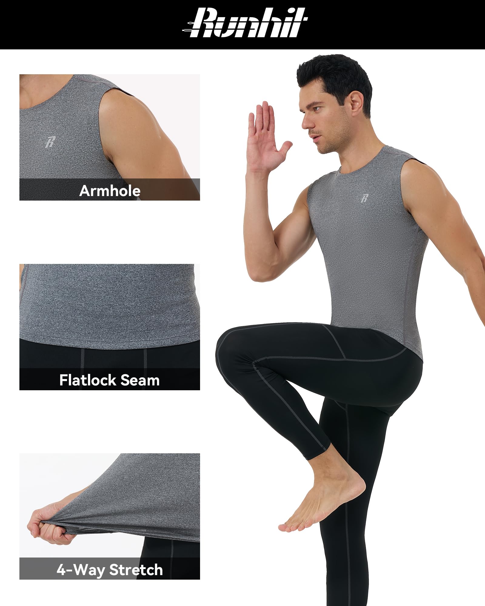 Runhit Camiseta de compresión sin mangas para hombre, atlética, capa base