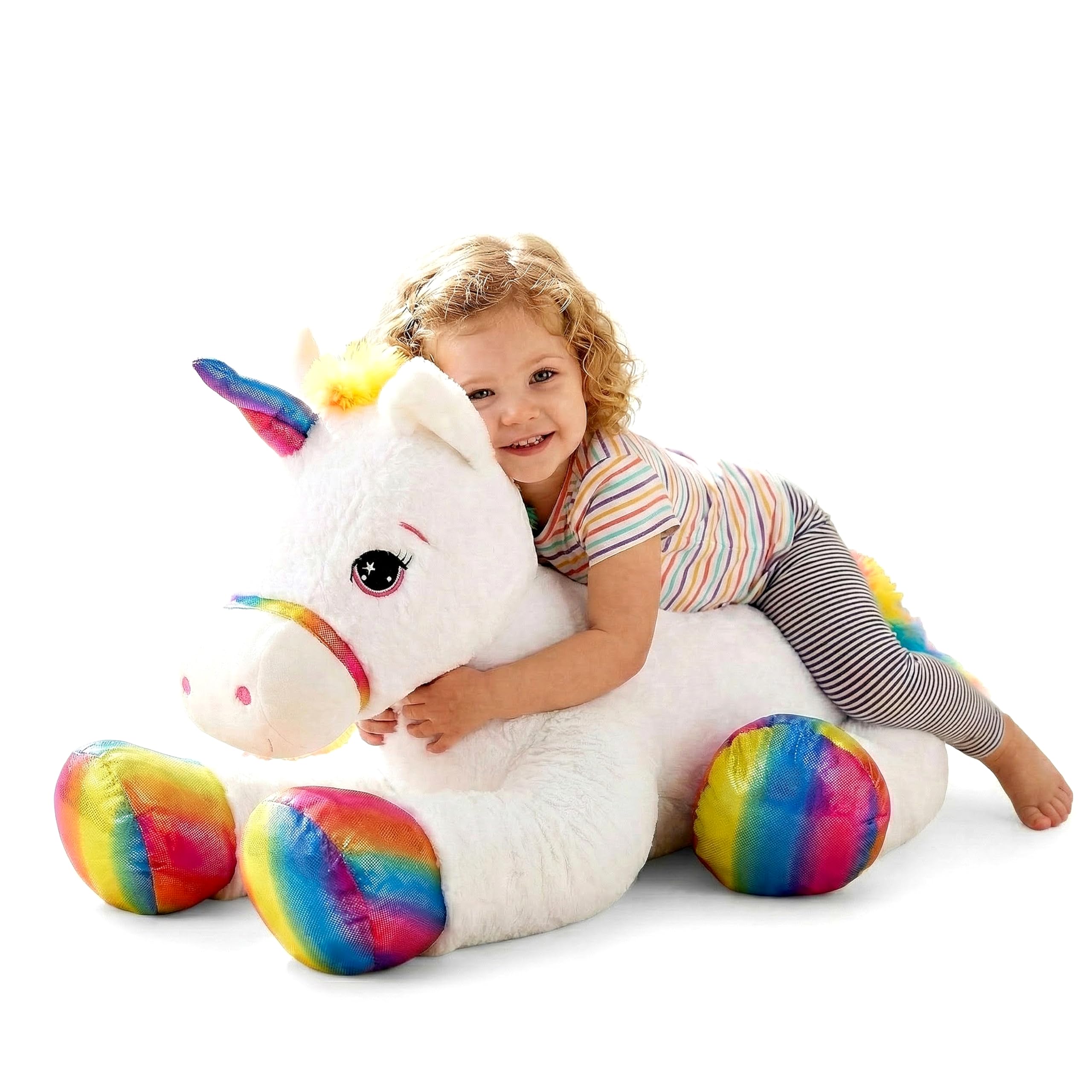 The Magic Toy Shop Giant Unicorn Teddy Soft Toy 110cm / 44" - Large Lying Rainbow Pony Stuffed Animal Plushie & Big Fluffy Cuddly Teddy for Kids & Adults, Girls & Boys