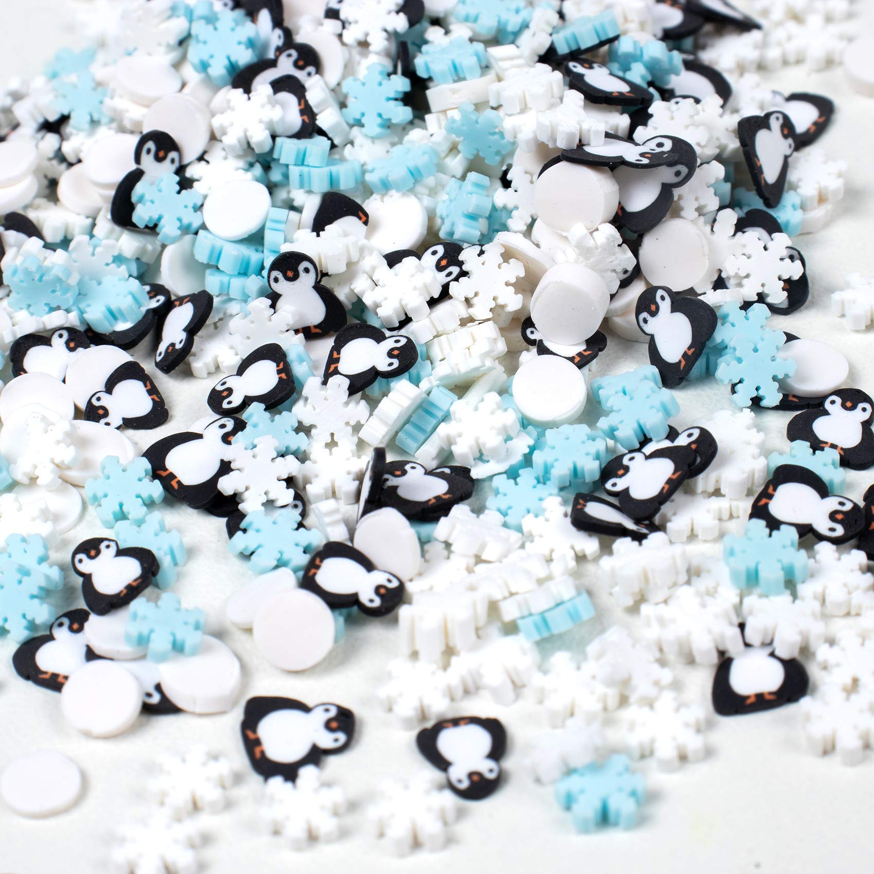 Polymer Clay Penguin Snowflake Sprinkles for Fake Dessert Cake Decor, Decoden Phone Case, Slime Deocration Pack of 50g