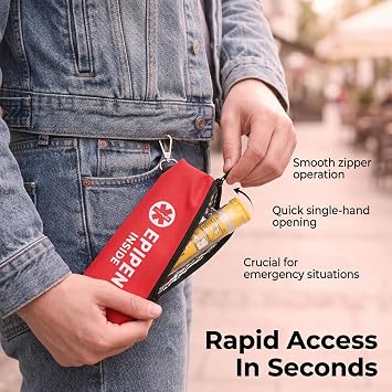 EpiPen Carry Case with Keychain Clip, Portable Insulin Pen Case Emergency Medical Bag for EpiPens Insulin Travel Case for Allergy Medicine Essentials & Diabetes(Red)