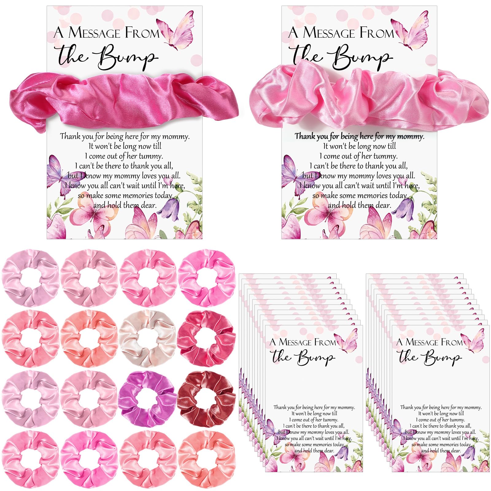 Yinkin 30 Sets Butterfly Baby Shower Favors for Girl, Include Pink Hair Ties Pink Scrunchies Butterfly Thank You Cards a Message from the Bump Baby