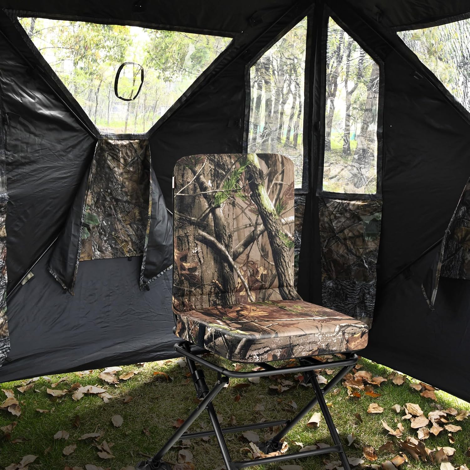 Goplus Hunting Chair, 360° Swivel Hunting Blind Chair w/All-Terrain Duck Feet,Padded Cushion,330LBS Capacity, Folding Silent Deer Hunting Chair, Portable Ground Blind Chair