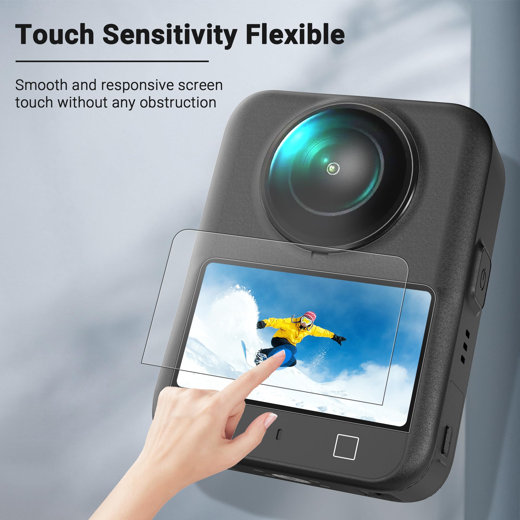 CYNOVA OSMO 360 - Pellicola protettiva per display per DJI OSMO 360, con kit di calibrazione per auto, in vetro temperato durezza 9H, per protezione DJI OSMO 360, OSMO 360, set di accessori (2 pezzi)