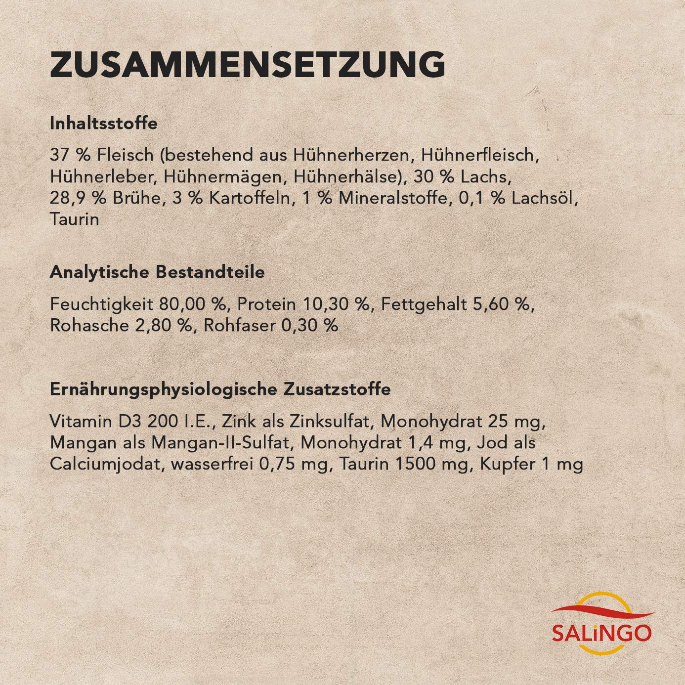 SALiNGO Katzenfutter nass | Lachs mit Huhn & Kartoffeln | getreidefrei | zuckerfrei (24x100g)
