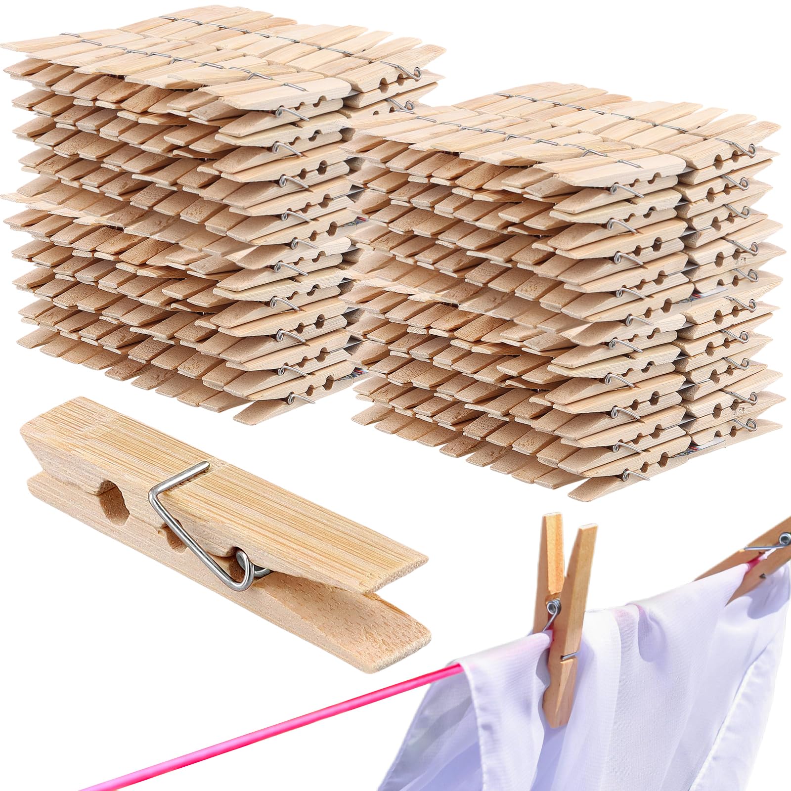 SOUJAP 400PCS 6.1 x 1.1cm Wooden Clothes Laundry Pegs, Large Wood Clothespins for Arts, Crafts, Picture Holders, Card Hanging