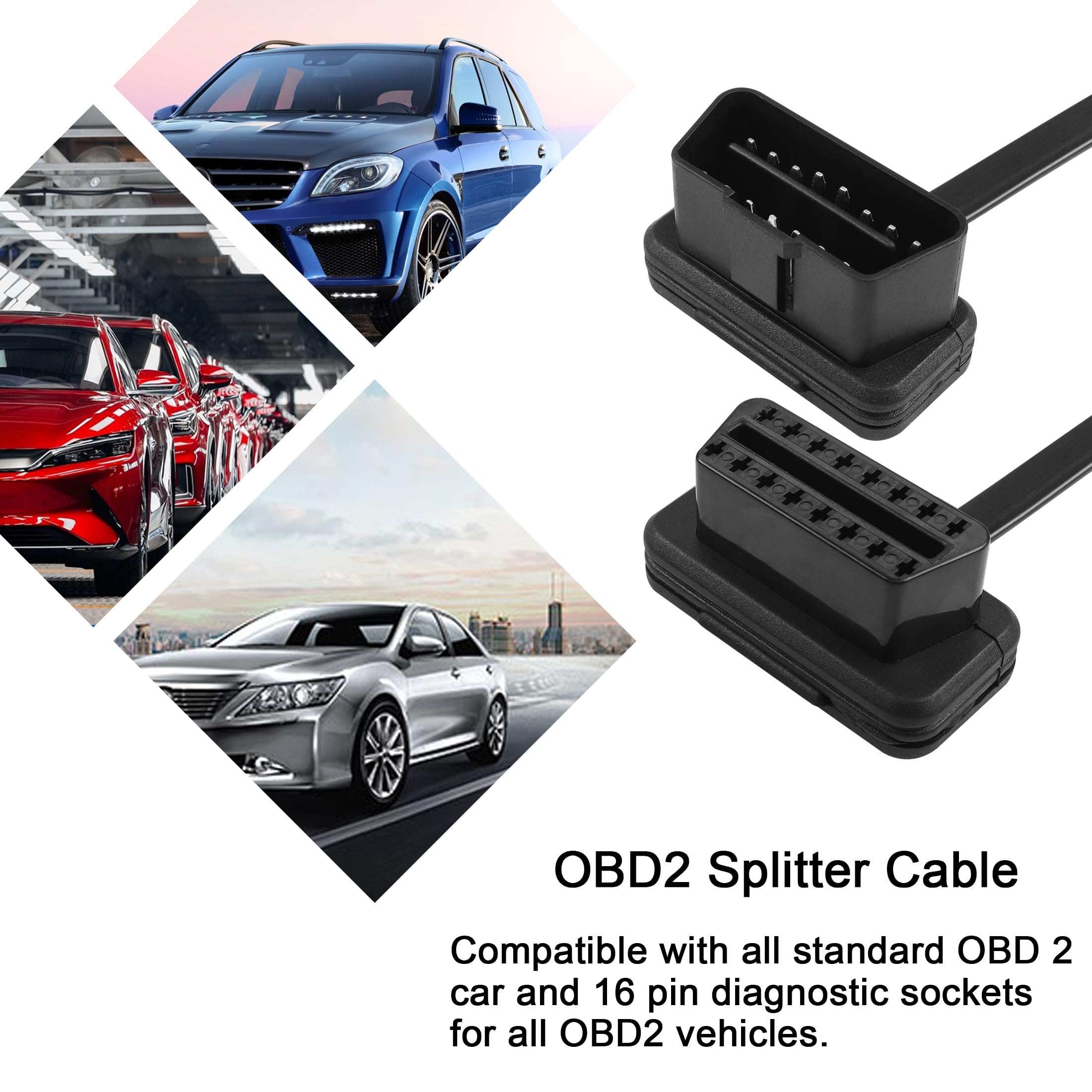 YACSEJAO OBD2 Splitter Cable - 1 Male To 3 Female, 60cm, With Individual Power Switches, Low Profile