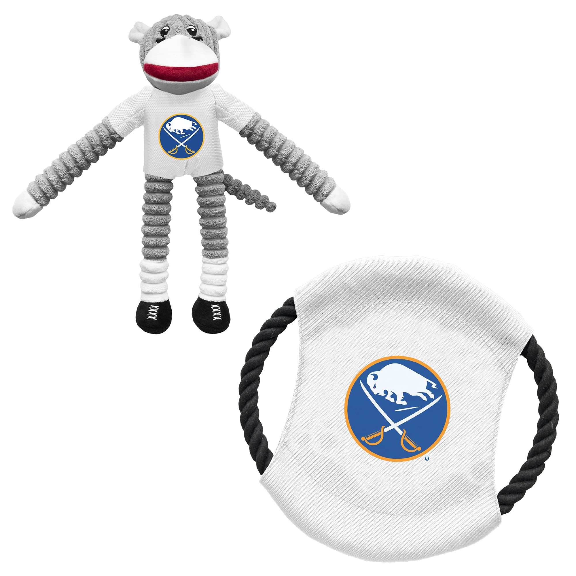 LittlearthUnisex-Adult NHL Buffalo Sabres Sock Monkey and Flying Disc Pet Toy Combo Set, Team Color, One Size