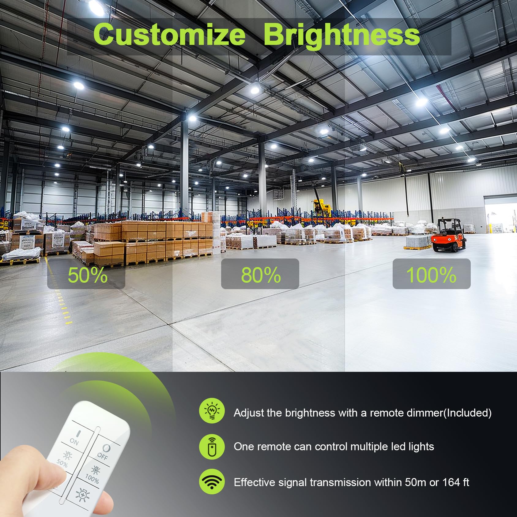 UFO LED High Bay Light 150W 22500LM 5000K High Bay Led Shop Lights with Dimmable Remote Control 5 — view 3