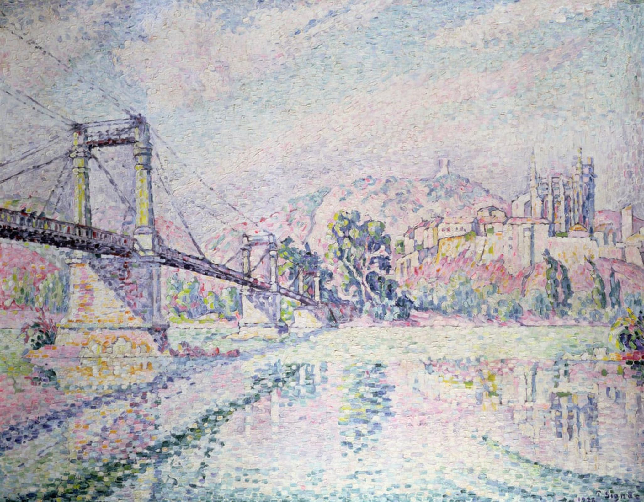 RZHRHJES Abstract Painting Poster Art Print Canvas Print Poster the Bridge by Paul Signac Landscape Canvas Painting for Office Decor 60x90cm