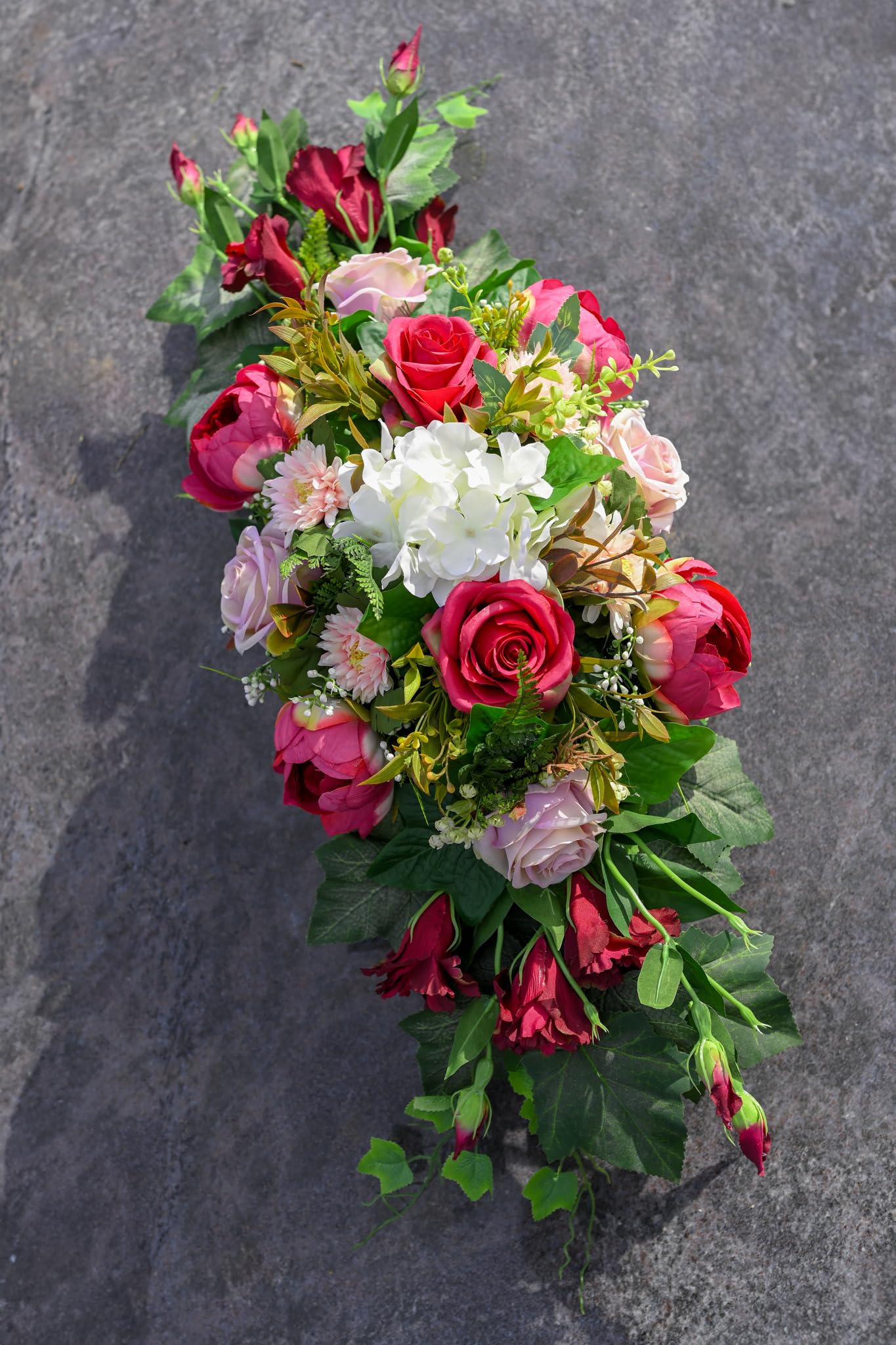 Generisch Grabaufleger aus künstlichen Textil Seidenblumen Rosen länglich 80cm groß XXL Friedhofsgesteck für Totensonntag Beerdigung wie Echt (Rosa)