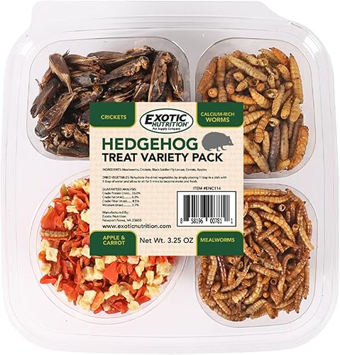 Paquete variado de golosinas para erizo, muestra de golosinas naturales saludables, gusanos de la harina, larvas de mosca soldado negro, grillos,