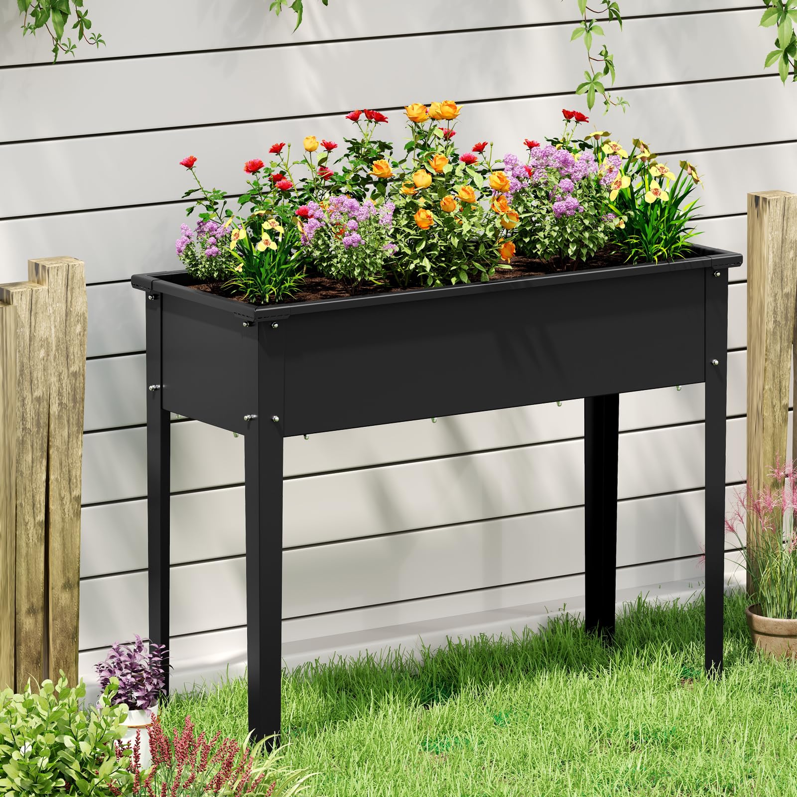 COSTWAY Letto da Giardino Rialzato, Fioriera Elevata con Gambe, Fori di Drenaggio, Aiuola Rialzata per Verdure, Frutta, Fiori e Erbe, Ideale per Balcone, Cortile e Patio, 100 x 40 x 80 cm