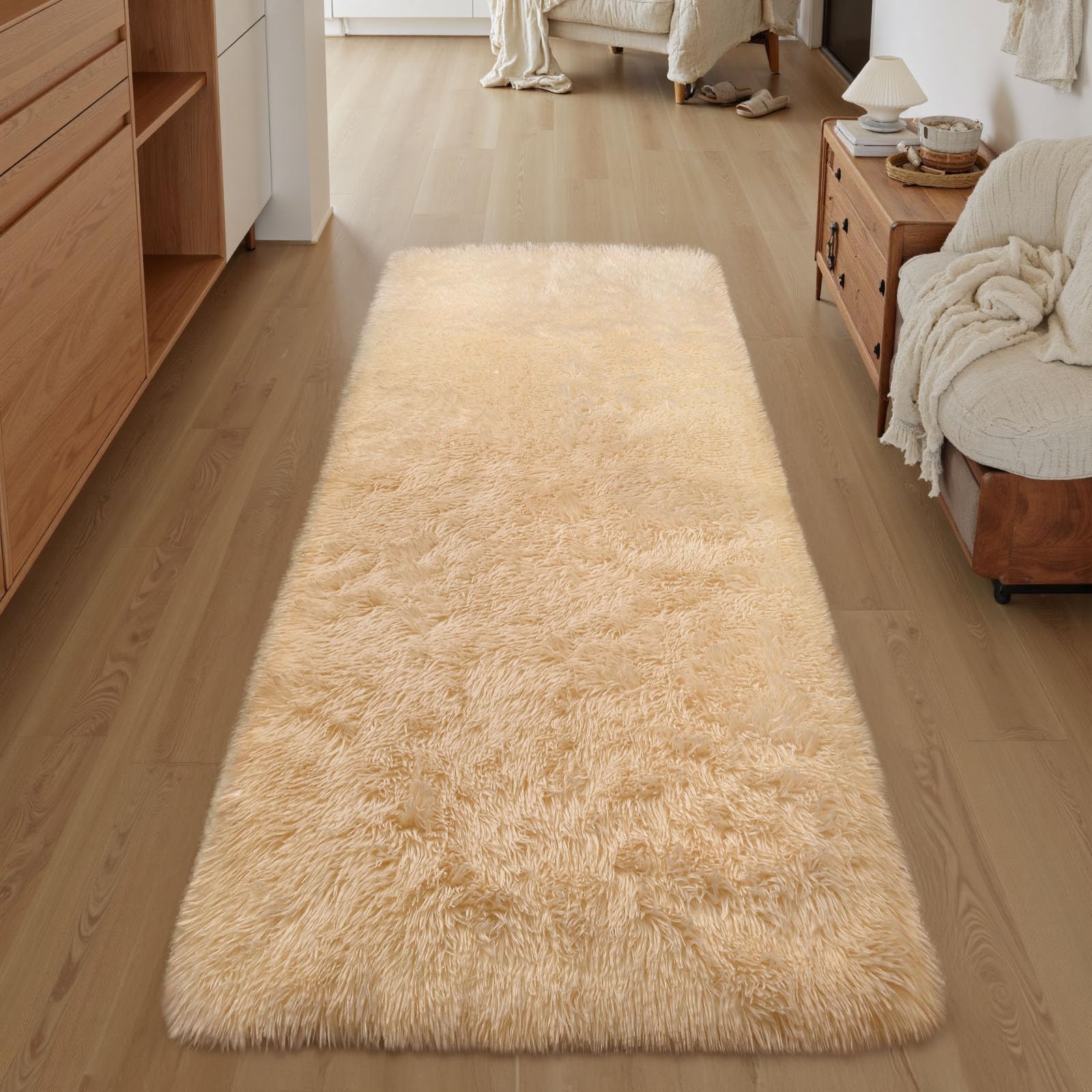 Sour Lemon Tapis de Salon Gris 80x160cm - Lavable, Antidérapant, Moelleux Shaggy pour Chambre à Coucher
