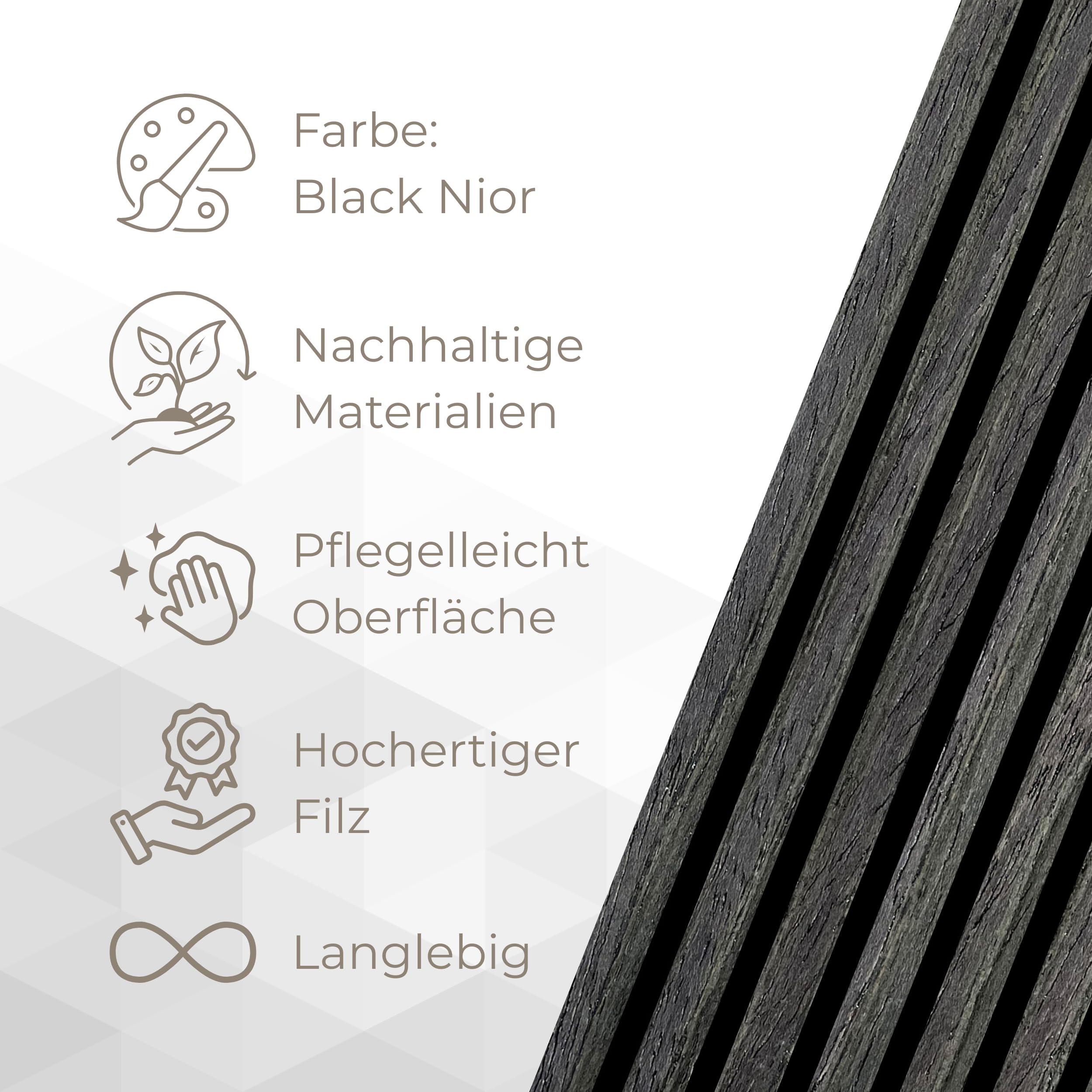 Akustikpaneele 2700×600 mm mit Holzfurnier - Premium Schallabsorber Wandpanel, Akustikplatte, Varianten in Black Nior - schwarzer Filz - 1 Stück
