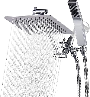G-Promise All Metal Dual Square Shower Head Combo | 8" Rain Shower Head | Handheld Shower Wand with 71" Extra Long Flexibl...