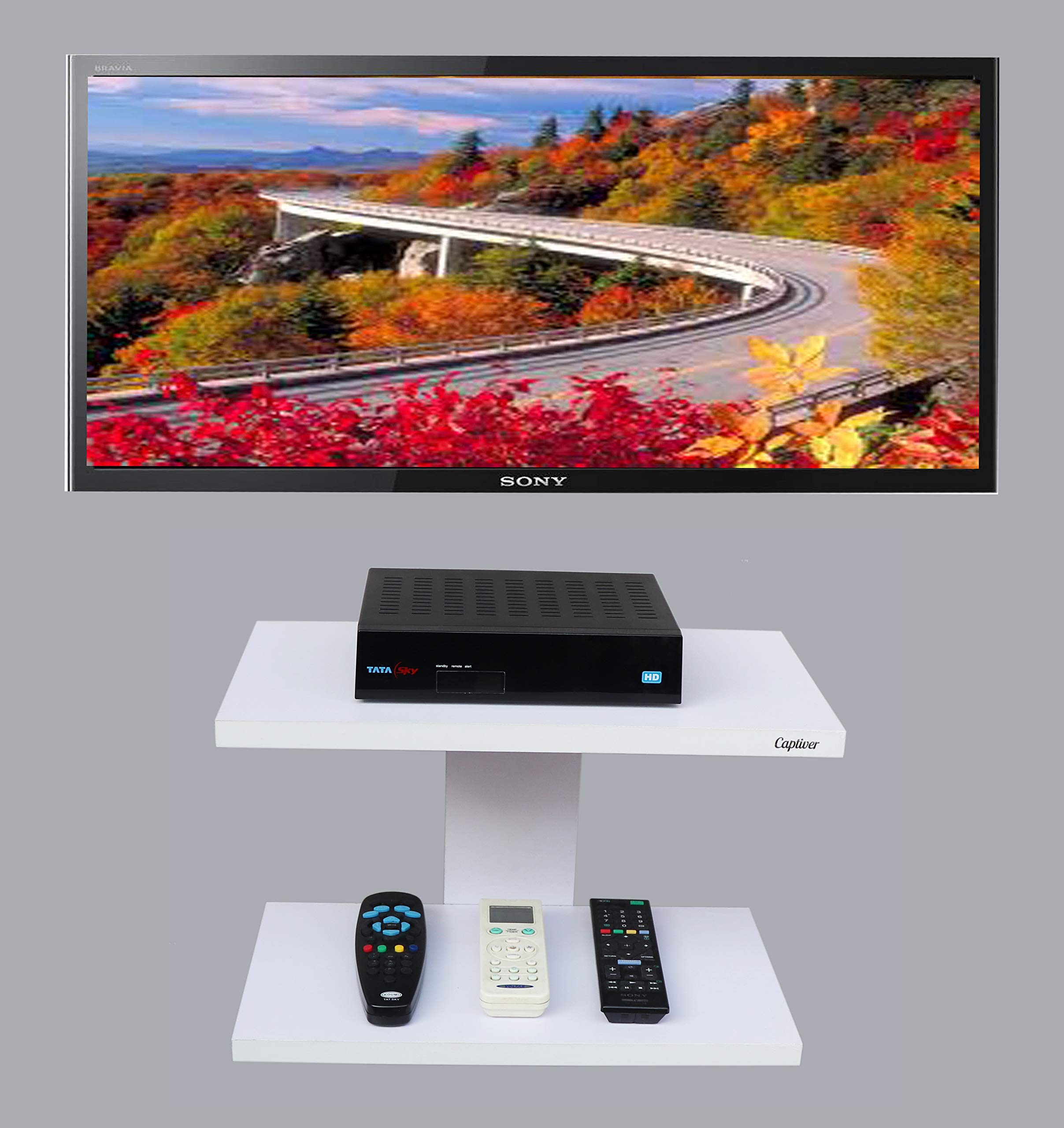 Captiver Aai Engineered Wood Wall Mounted Set Top Box Tv Led Stand Self Holder (White) Living Room Office Bedroom Entertainment Units Simple Furniture Home Organizer-image-4
