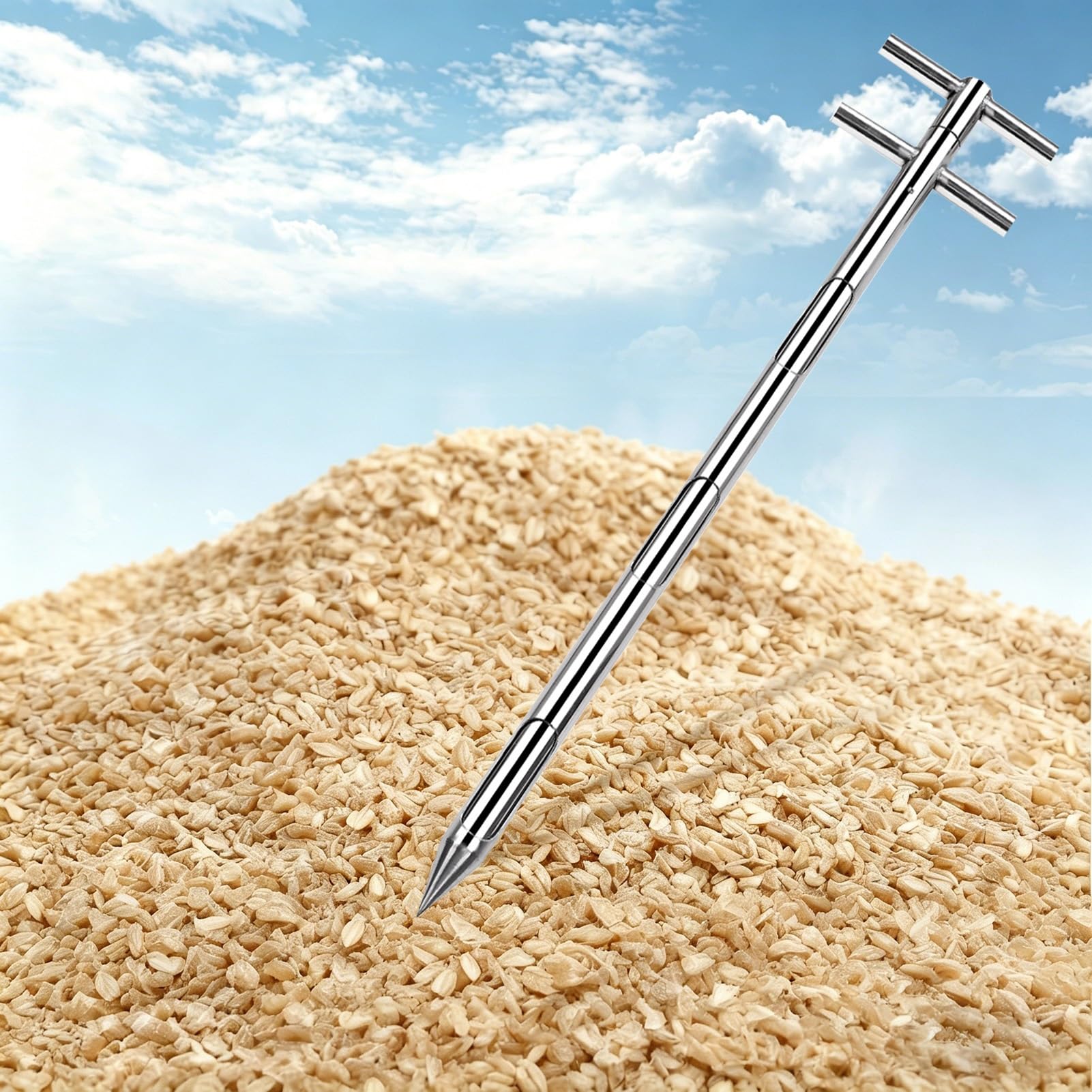 Sonda de muestreo de grano giratorio, herramienta de muestreo de doble capa para arroz, maíz, soja, tubo de muestra de partículas sólidas con doble mango, 38 mm de diámetro, 1 m de longitud
