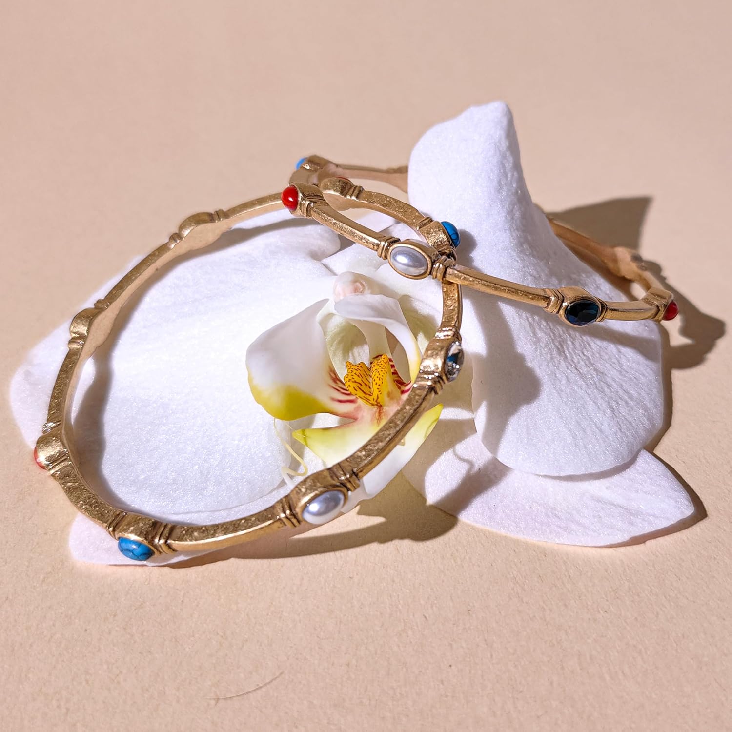 18K Gold Plated Brass Bracelets for Women Vintage Boho Bracelet | A set of twoTurquoise bracelet/ Bangle bracelets for women/ Birthday gifts for women/ Womens fashion/ Trendy jewelry