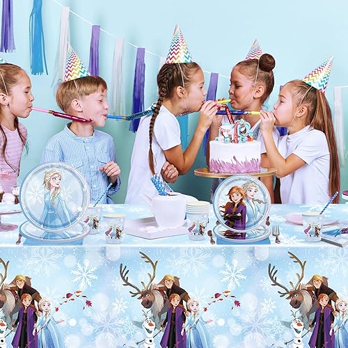 Miniatura 5 de Titenmaoyi 51 piezas de decoración de fiesta de cumpleaños de Frozn, el juego de vajilla de fiesta de princesa incluye 1 mantel, 20 platos, 20