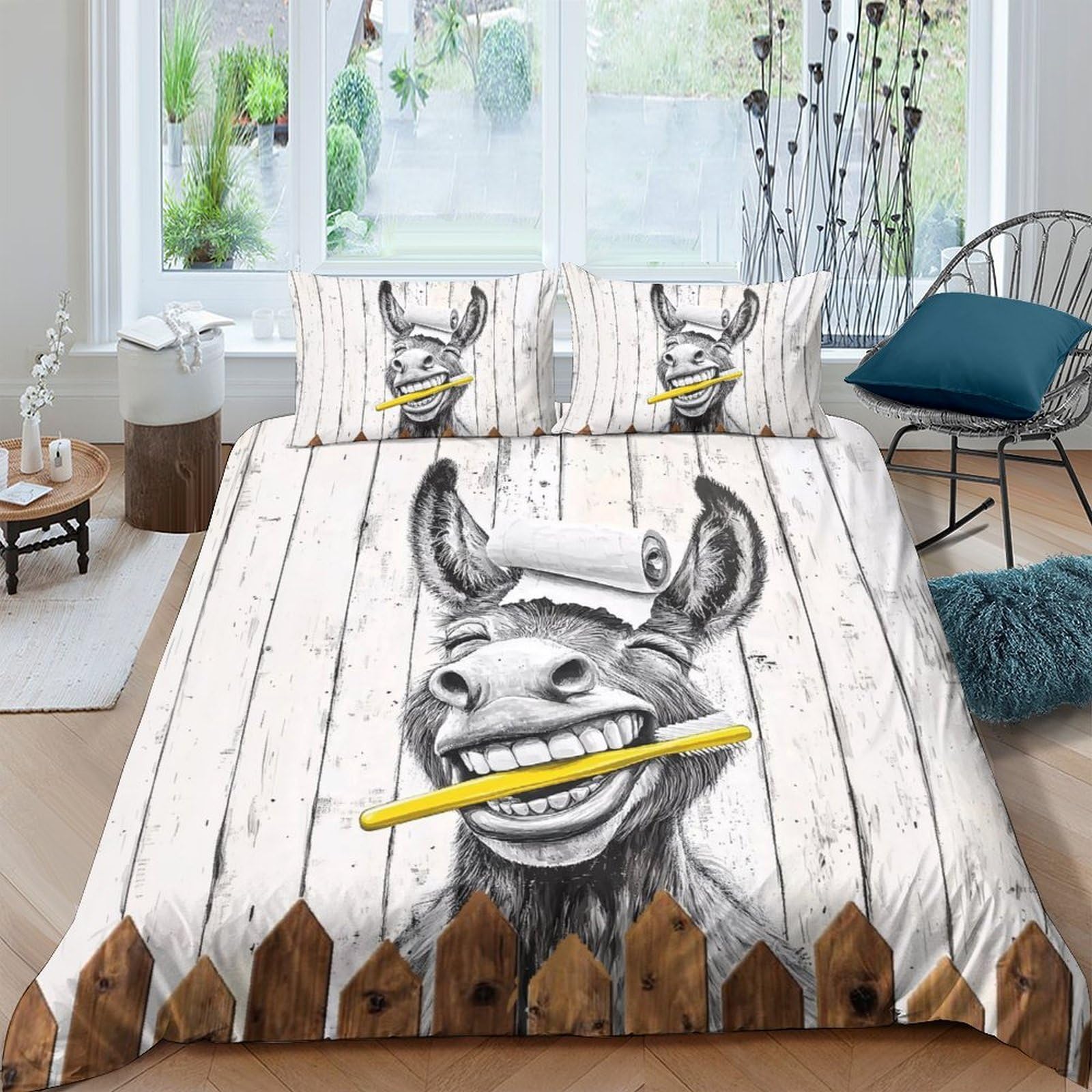Ctjqhvkz Style-4 3D Printed Cartoon Donkey Fitted Sheet Microfiber Fun Animal Design Mattress Cover For Bedroom Dorm Decor Single（135X200cm）