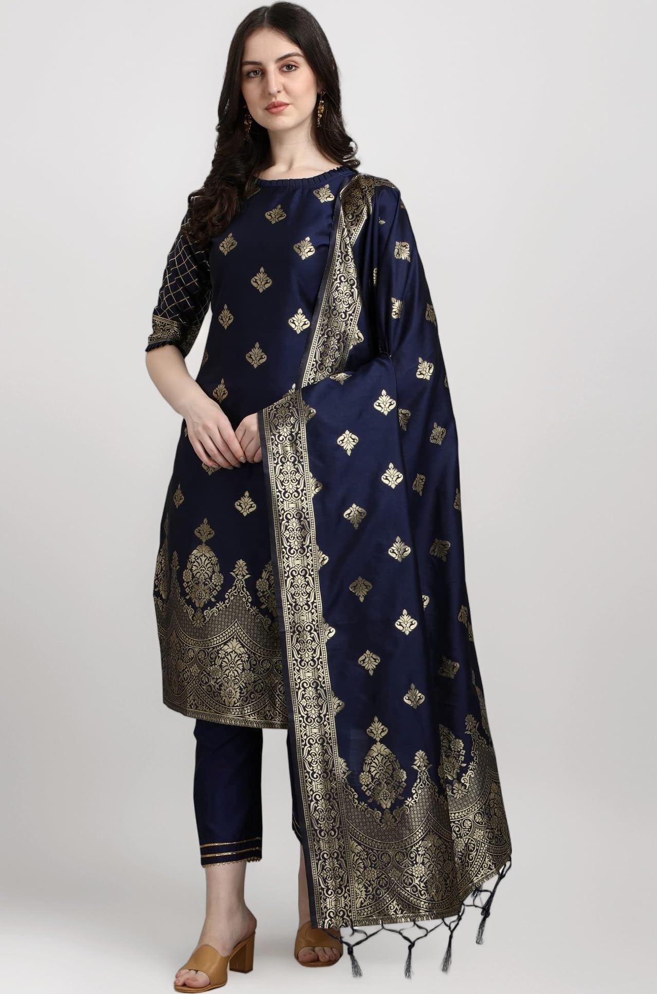 Women's Cotton Silk Jacquard Kurta Pant with Dupatta Set