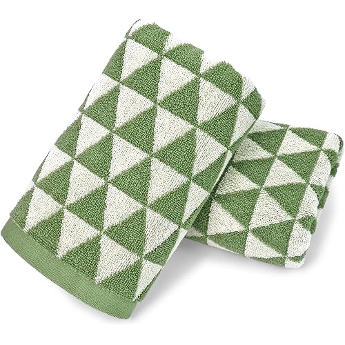 Jacquotha Green Hand Towels for Kitchen & Bathroom (Geometric Triangle), 2 Pack Soft Lightweight Cotton Towel 13x29 Inches, Retro & Farmhouse