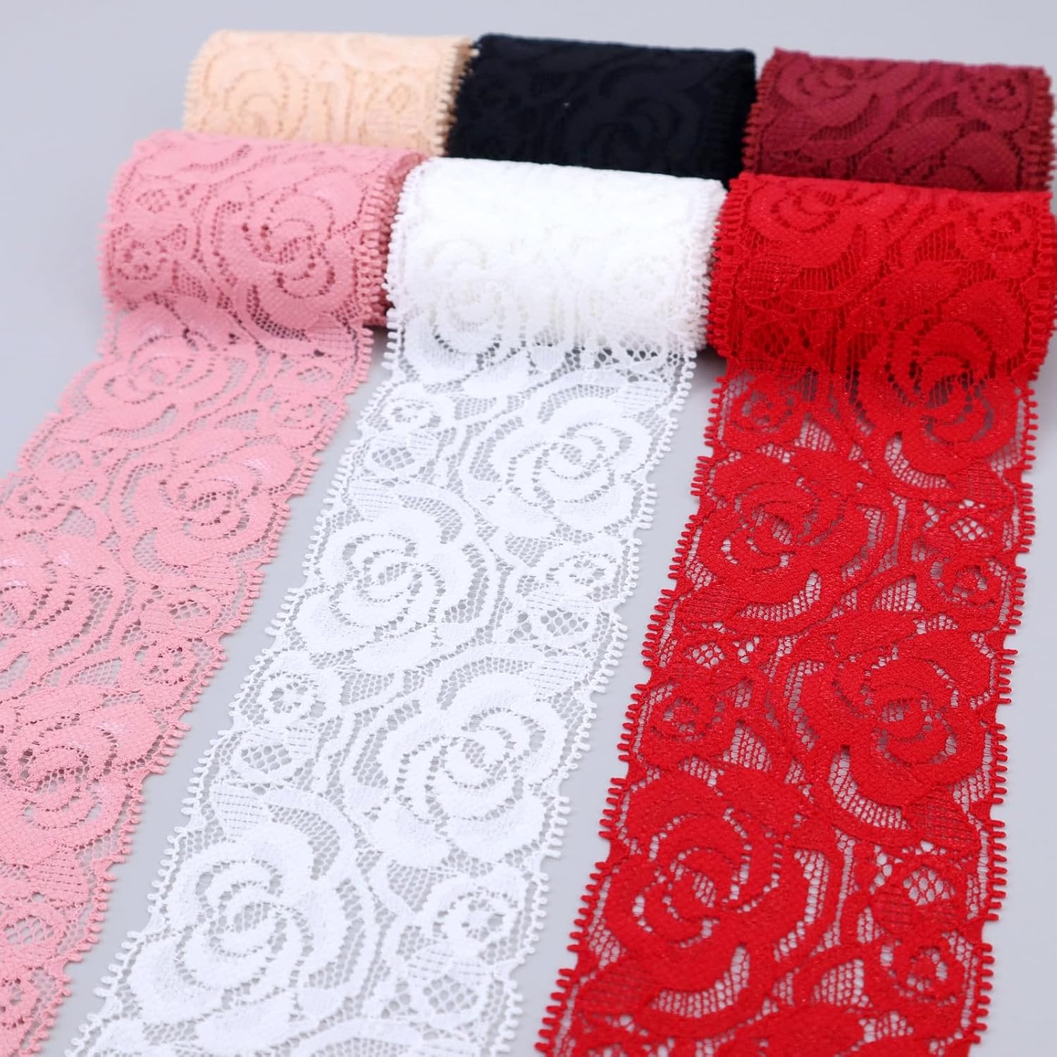 Elastic Lace Trim Floral Stretch Lace Ribbon for Crafts Decorating (6 Yards, Mix Multicolor)