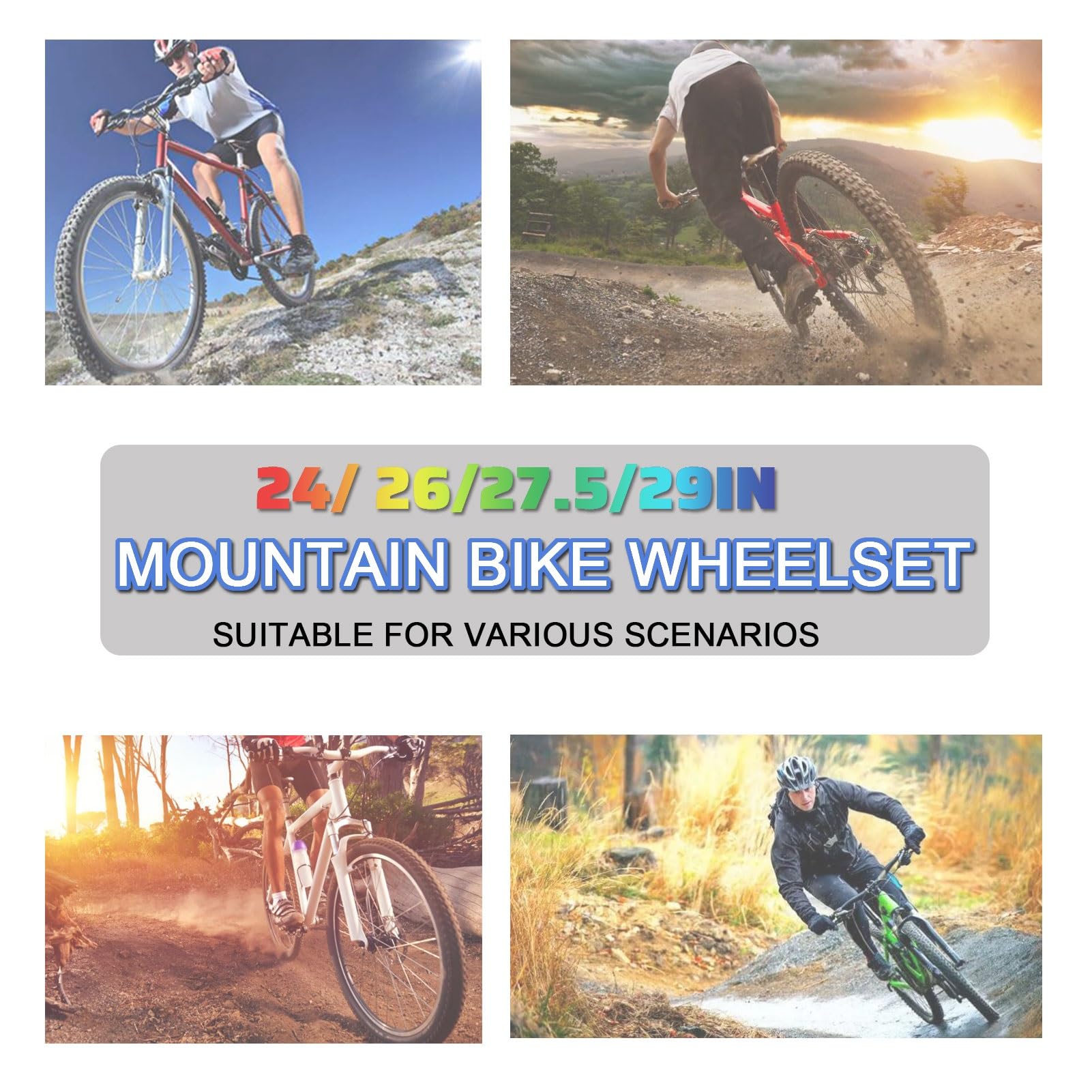 Set Ruote MTB 26" in Lega di Alluminio, 27,5/29 Pollici, 32 Fori Mozzo Anteriore 2 Posteriori 4 Cuscinetti Perno Passante/sgancio Rapido Adatto for Pneumatici 1,5-3,0 Pollici